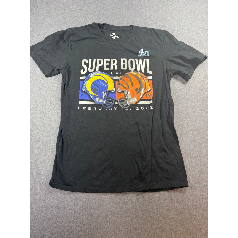 Fanatics Super Bowl LVI T-Shirt Mens Medium Rams vs Bengals 2022 NFL Black Tee